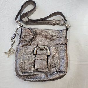 B Makowsky Metallic Silver leather Handbag